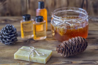 Spa el yapımı bal sabun yüzünden doğal arka plan