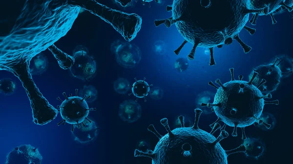 Mikroszkopikus kép egy fertőző vírusról. Fertőzés és a betegség terjedése. Corona COVID-19. Sars vagyok. Influenza. 3D Renderelés Jogdíjmentes Stock Képek