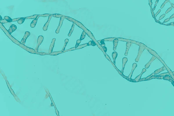 青色を背景にしたDNA分子を用いた生化学の概念 — ストック写真