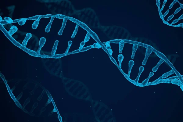 青色を背景にしたDNA分子を用いた生化学の概念 — ストック写真