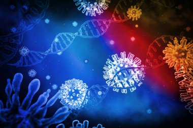 Bir DNA sarmalının, RNA 'nın ve virüsün arkaplanındaki virüs.,