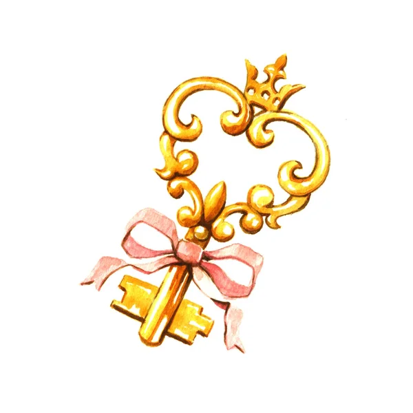 Golden Key. Watercolor — Stock Photo, Image