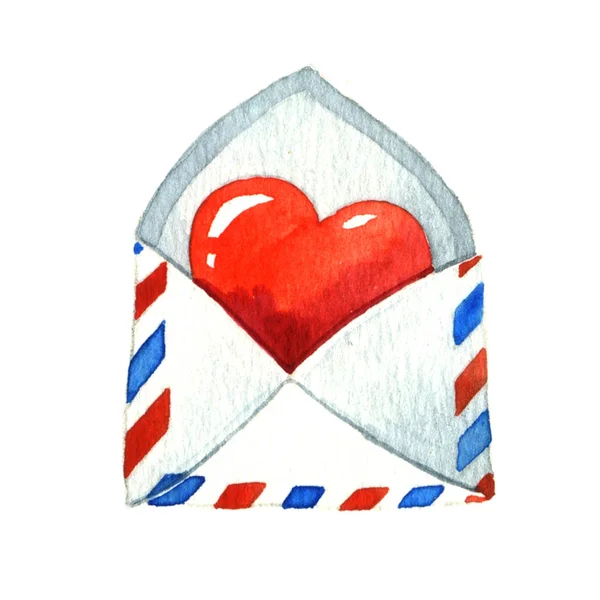 봉투 속의 빨간 심장 — 스톡 사진