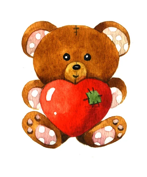 Teddy bear with a red heart — Stock Photo, Image