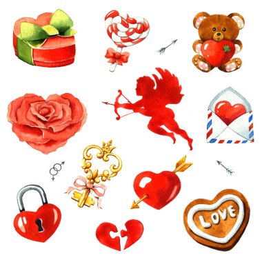 Sevgililer günü. Suluboya clipart