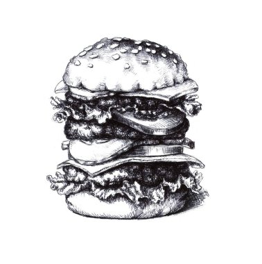 Hamburger. Beyaz eskiz