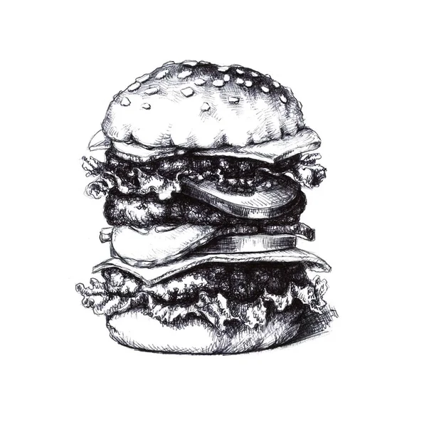 Hamburger. Beyaz eskiz — Stok fotoğraf