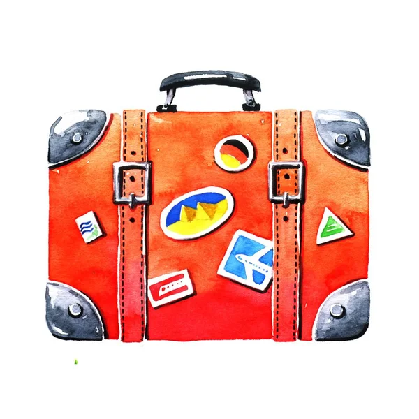 红色旅游的手提箱 — 图库照片