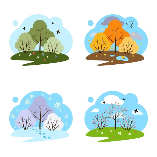 Four seasons. Four illustrations on a white background. — Stock Vector