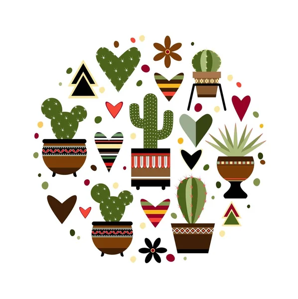 Ilustración de un cactus encerrado en un círculo — Vector de stock