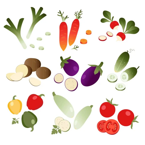 Conjunto de verduras sobre fondo blanco — Vector de stock