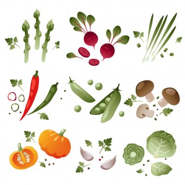 sebze beyaz zemin üzerinde bir dizi