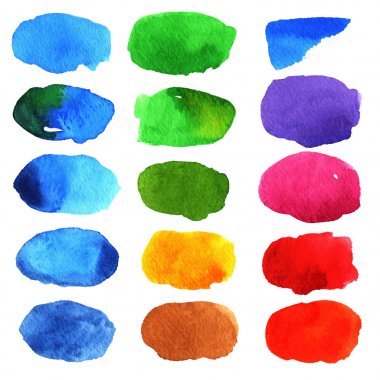 Beyaz arka plan üzerinde renkli sulu boya lekeleri
