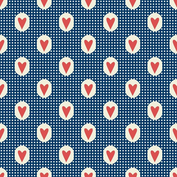 Kırmızı Kalpli Mavi Benekli Pürüzsüz Jpeg Deseni — Stok fotoğraf