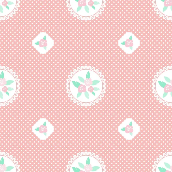 ピンクホワイトポルカドット花の要素とシームレスJpegパターン — ストック写真