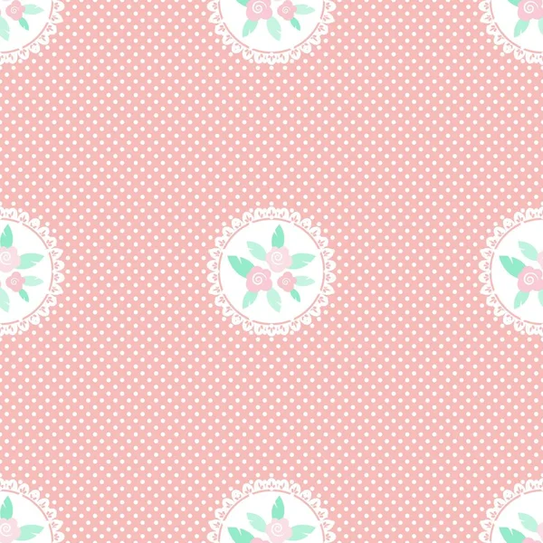 Pink White Polka Dot Seamless Jpeg Pattern Floral Elements — Stock Photo, Image