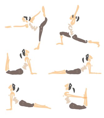     Resimli vektör Yoga Asanas kabataslak 