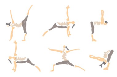     Resimli vektör Yoga Asanas kabataslak 