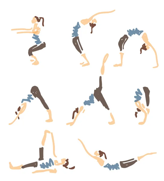 Kabataslak Yoga Poses kümesi — Stok Vektör