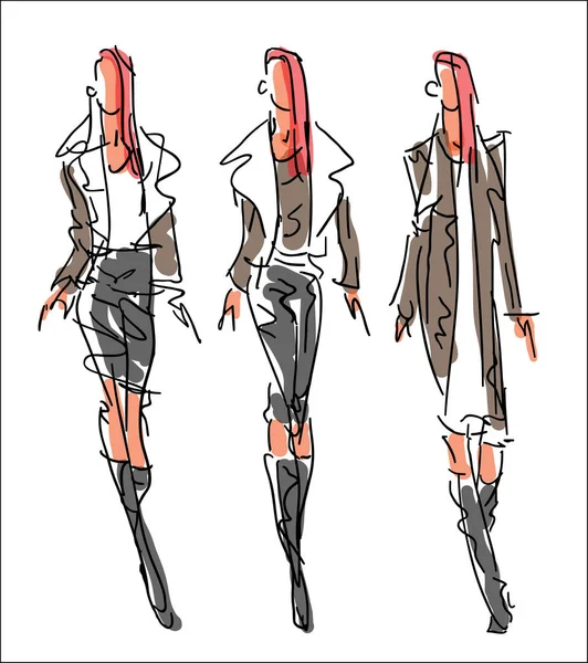 Sketch Fashion Wanita dalam gaya bisnis - Stok Vektor