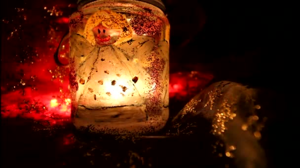 Navidad candelabro hecho a mano y luces de Navidad — Vídeos de Stock
