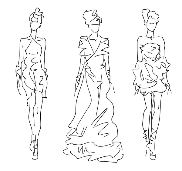 Sketch Fashion Stylized Women — Stock Vector