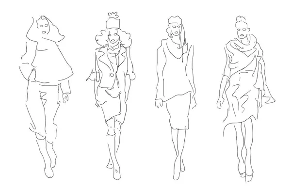 Stylized Sketch Fashion Women - Stok Vektor