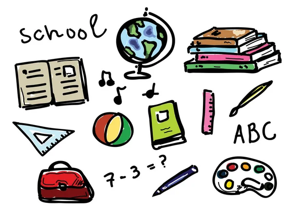     Okul nesneleri elle çizilmiş renk kümesi 