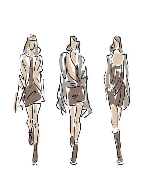 Sketched Fashion Women Models — Stock Vector