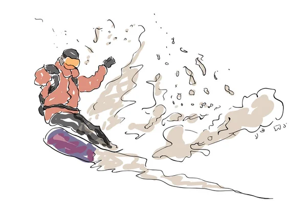 Sketched Snowboard Man Vettore — Vettoriale Stock