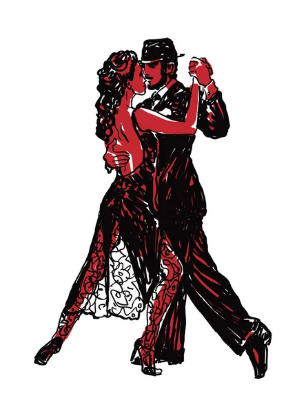 Danseurs Croquis Rouge Noir — Image vectorielle