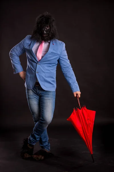 Affärsman bära gorilla mask — Stockfoto