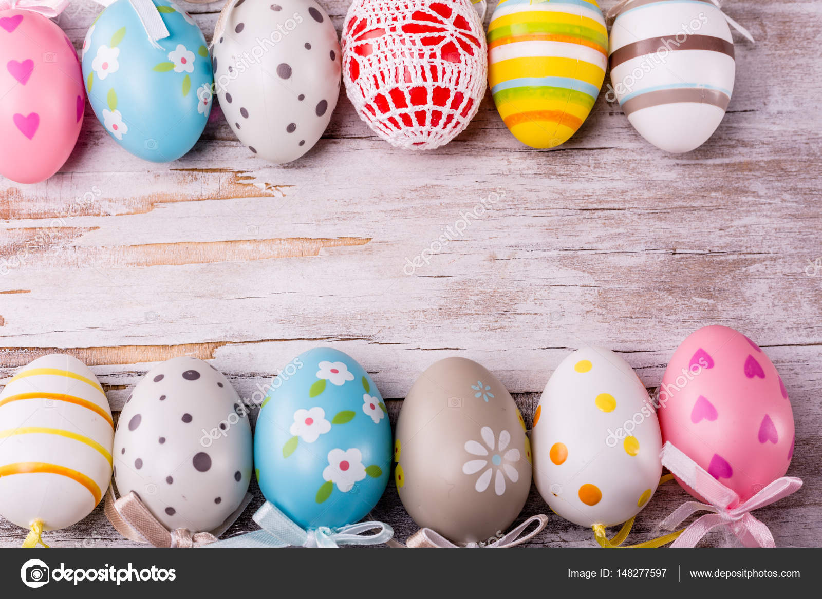 easter eggs on rustic wooden background — Stock Photo © csakisti 148277597