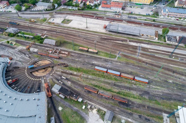 Aerial view with railway station