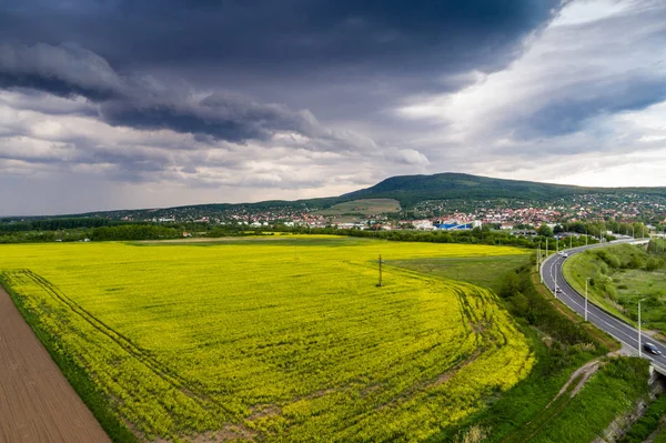 Campo de violación con cielo tormentoso — Foto de Stock