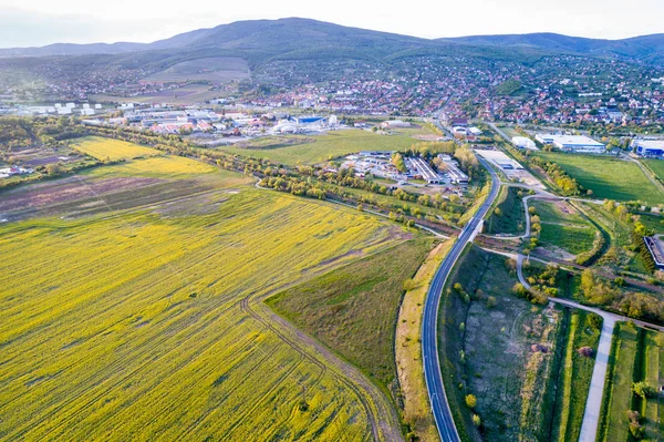 Pole rzepaku z burzliwy niebo — Zdjęcie stockowe