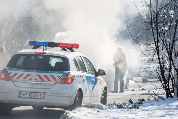 Burning Car on road Pecs — Stock Photo, Image