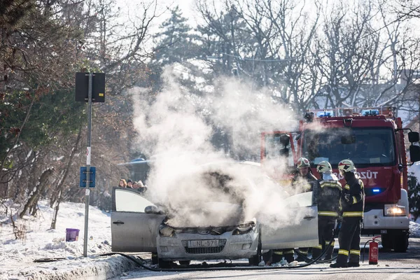 Burning Car on road Pecs — Stock Photo, Image