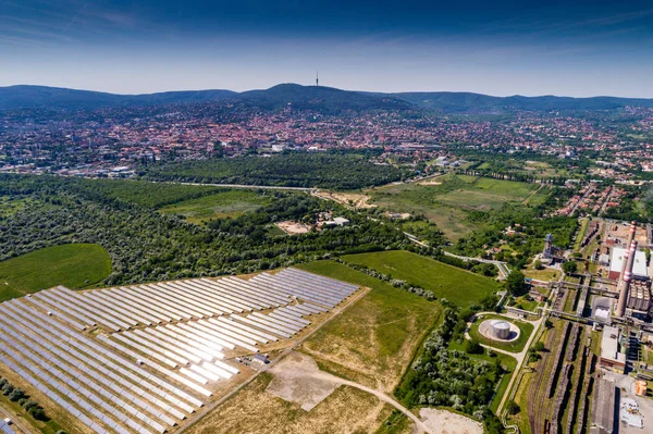 Aerial view to solar power plant — Stock Photo, Image