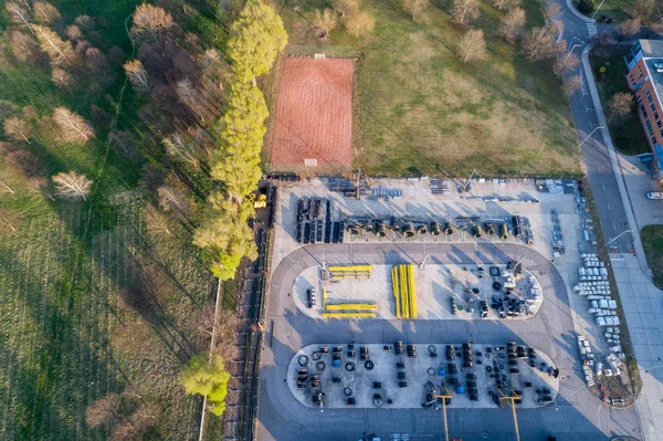 Letecký pohled na továrny na kabelu — Stock fotografie