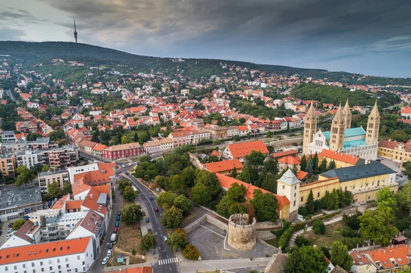 Pecs, Szekesegyhaz. Bird eye view — Stockfoto