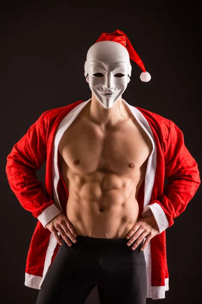 性感的圣诞老人戴着面具 — 图库照片