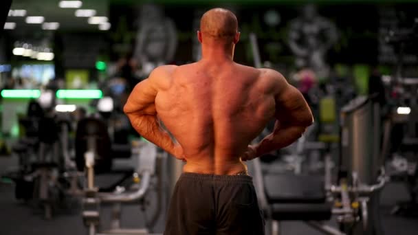 Culturista Posando Gimnasio — Vídeos de Stock