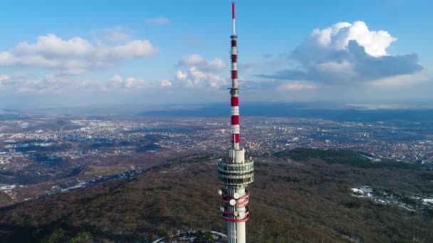 Εναέρια Βίντεο Από Τηλεοπτικό Πύργο Στο Δάσος — Αρχείο Βίντεο