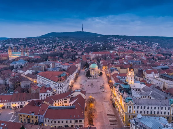 Pecs, Szechenyi náměstí ptačí pohled — Stock fotografie