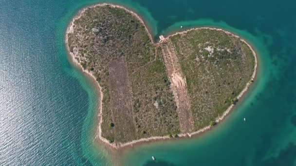 Wyspa Galesnjak Kształcie Serca Widok Lotu Ptaka Dalmacja — Wideo stockowe