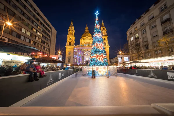 Advent market with christmas tree in front of the St. Stephens B — ストック写真