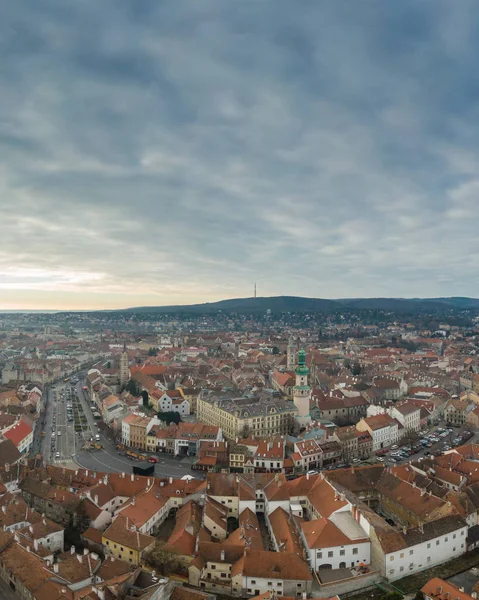 Aerial panorama of medieval Sopron with fire tower — 스톡 사진