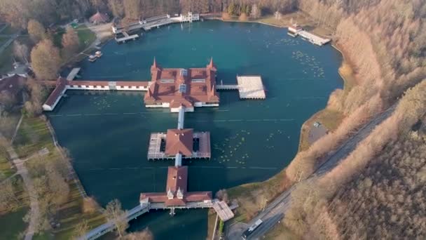 Letecký Pohled Slavné Jezero Heviz Maďarsku — Stock video