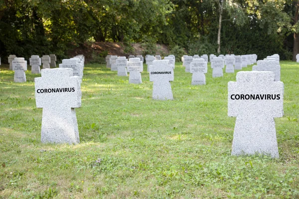 Cemetery Graveyard Tombstones Coronavirus Text — Stock Photo, Image